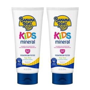 lot 6428 image: Banana Boat 100% Mineral Kids Sunscreen Lotion SPF 50, Twin Pack  Banana Boat Mineral Sunscreen for Kids, Childrens Sunblock SPF 50, Oxybenzone Free, 6Fl Oz each (Pack of 2)