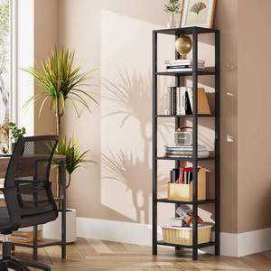 lot 6433 image: TUTOTAK Bookshelf, 6-Tier Tall Book Shelf, Narrow Bookcase for Small Space, DIY Stackable Bookshelf, for Living Room, Office, Study, Entryway, Industrial, Black BS01BK006