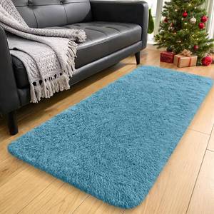 lot 6449 image: OLANLY 2x4 Machine Washable Runner Rugs for Hallway, Soft Fluffy Shaggy Bedside Rugs for Bedroom, Living Room, Indoor Floor Carpet for Kids Girls and Boys, Home Decor Aesthetic, Slate Blue
