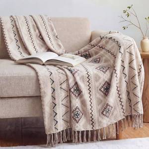 lot 6460 image: CASAAGUSTO Boho Throw Blanket - Terrcotta Decorative Blankets with Tassel, Printed Flannel Bohemian Blanket for Chair, Bed, Sofa, Couch(50  60, Terrcotta)