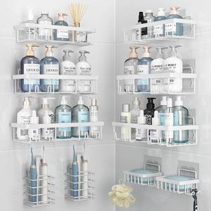 lot 9438 image: Liuoud 10 Pack Shower Caddy Organizer Rack Shelf for Inside Shower, Self Adhesive Wall Storage Basket Rustproof Stainless Steel Shampoo Holder Bathroom Accessory Decor Set, White