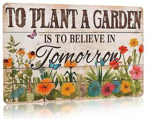 lot 10071 image: Bestylez Gardening Gifts Vintage Gardening Sign To Plant A Garden is To Believe Tomorrow Tin Sign for Home Garden Greenhouse Living Room Bedroom Outdoor Yard Backyard Decor 8X12 Inch (3366)