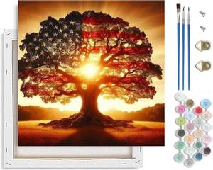 lot 10079 image: American flag Paint by Numbers Kit for Adults Beginner with Framed,Tree of Life Easy Adult Paint by Number Kits on Canvas DIY Painting for Beginners Art by Numbers for Home Wall Decor 10x10 Inch