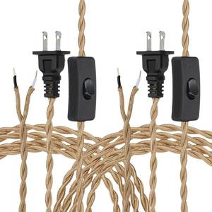 lot 10081 image: uxcell 8Ft 182 Twisted Cloth Covered Lamp Cord, 2 Pcs Vintage Fabric Electrical Wire with Switch Button and Plug Stripped Ends Ready for Extension Wiring DIY Repairing, Light Golden