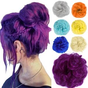 lot 10094 image: Kediciz Messy Bun Hair Piece Fake Hair Buns Scrunchies Extensions Synthetic Thick Updo Hairpieces Curly Wavy Chignon Ponytail for Women Dark Purple