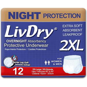 lot 11905 image: LivDry 2XL Overnight Adult Diapers for Women and Men  Incontinence Underwear (XX-Large  12-Pack)