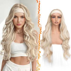 lot 11921 image: BARSDAR Body Wave Headband Wig - Synthetic Long Wavy Blonde Highlight Headband Wig for Women - 26 Inch Wear and Go Glueless Loose Body Wave Wigs Thick Soft Natural Looking Easy Wear Lightweight