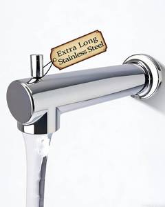 lot 12297 image: HAIMOSHIN 7 Inch Slip on Extra Long Tub Spout with Diverter, 304 Stainless Steel Bathtub Spout, Fits 12 Inch Copper Pipe, Easy Installation Chrome Plated