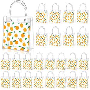 lot 12303 image: Tioncy 24 Pcs Orange Clear PVC Gift Bags with Handles Orange Theme Candy Treat Basket Little Cutie Party Favor Bags for Little Cutie Baby Shower Decorations Wedding Birthday Summer Party Supplies