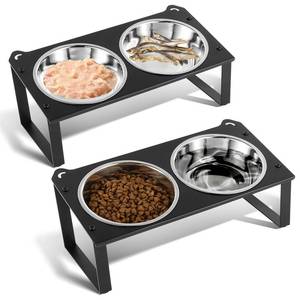 lot 12315 image: 2 Set Elevated Cat Food Water Bowls, 4 Stainless Steel Bowls for Indoor Pet with Cute Metal Stand, 10° Tilted Anti-Vomiting Wide Shallow Raised Cat Dishes Whisker Friendly for Multiple Kitten,Puppy