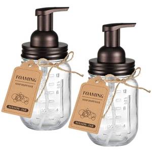 lot 12318 image: Amolliar Mason Jar Foaming Soap Dispenser, Rustproof Stainless Steel Lid, BPA Free Foam Pump, Waterproof Labels, Rustic Farmhouse Decor Refill Hand Soap Dispenser Bathroom Accessories�� Bronze (2 Pack)