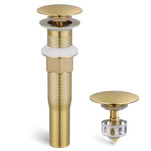 lot 12329 image: KES Sink Drain without Overflow Anti Clogging Pop Up Drain with Strainer Bathroom Sink Drain Assembly Brushed Gold, S2013D-BZ