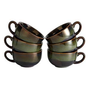 lot 13800 image: Coffeezone Set of 6 Vintage Design 12 oz Professional Barista Ceramic Latte Art Cappuccino Cups Set (Sea Grey  6)