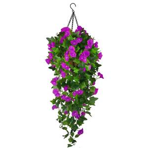 lot 14434 image: Artificial Fake Hanging Flowers Plants Basket for Spring Outdoor Outside Decoration, UV Resistant Faux Plastic Fabric Flower Morning Glory Wisteria Petunia for Garden Porch Patio Balcony Yard Decor