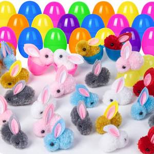 lot 14467 image: HIKISS 36 Pack Easter Eggs Filled Plush Bunny Toys, Mini Colorful Bunny Egg Fillers for Kids Toddler Boys Girls Easter Egg Hunt Classroom Prize Supplies Basket Stuffers Easter Party Favors