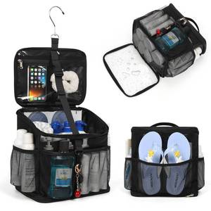 lot 14468 image: CUBETASTIC Shower Caddy Portable Mesh Shower Tote for Bathroom, Gym, Travel, Camping - Quick Dry Hanging Organizer Toiletry Bag with Handle for College Dorm Room, Men & Women (A# Black, 9.8)