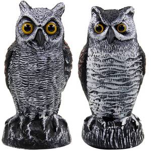 lot 14469 image: Hausse 2 Pack Fake Horned Owl Bird Scarecrow Decoy 10.5 Inch Height, Plastic Deterrents, Halloween Decoration, Nature Enemy Pest Repellent for Outdoor Garden Yard