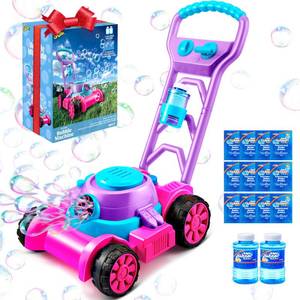 lot 15829 image: SLOOSH Bubble Lawn Mower Toddler Toys - Spill-Proof Bubble Machine Pretend Gardening Toy for Age 1 2 3 1-3 Year Old Toddler Indoor Outdoor Use, Baby Girl Push Toys Easter Birthday Gift (Pink)