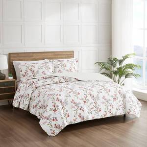 lot 15832 image: Modern Threads Ariana 3-Piece Floral Stripe Quilt Set, Soft Cotton Lightweight Bedspread with Reversible Design and 2 Pillow Shams, Soft Pink Floral, King