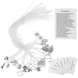 lot 16295 image: Solsew 20 Pcs Coquette Cake Pulls on Ribbon Decorations Traditional Style Wedding Cake Charms with Blessing Cards Wedding Birthday Party Decoration Gifts(Classical,White,Silver)
