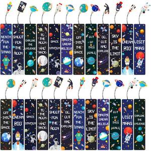 lot 16296 image: 24 Pack Space Bookmarks Bulk for Kids, Outer Space Themed Party Favors, Astronaut Rocket Planet Galaxy Theme Birthday Party Favors, Bookmarks with Metal Charms for Boys Girls, Classroom Rewards Gifts