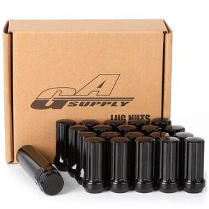 lot 16297 image: Gasupply 12 20 Lug Nuts Black Spline, 12-20 Closed End Acorn Tuner Lug Nuts 2 Inch (50mm) Tall Conical Seat 60 Degree for Aftermarket Wheels, 20 Pack 1 Lug Nut Lock Key Socket