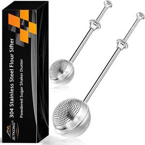 lot 16302 image: JETKONG 2 Pcs Flour Sifter, Stainless Steel Flour Duster for Bread Baking, Bakers Dusting Wand for Powdered Sugar and Spices (SmallLarge, Silver)