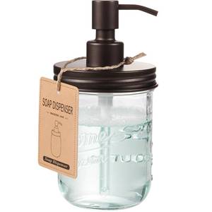 lot 16326 image: SheeChung Mason Jar Soap Dispenser, Dish Soap Dispenser Kitchen, Stainless Steel Pump Lid, Glass Hand Soap Dispensers for Bathroom Countertop, Liquid, Lotion, Refillable, Farmhouse Decor (1, Bronze)