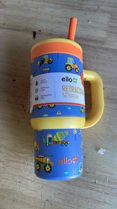 lot 19793 image: Ello Oasis 14oz Stainless Steel Toddler Tumbler with Handle & Retracting Straw, 100% Leakproof, Double-Wall Vacuum Insulated, Kids Water Bottle for School, BPA Free, Dishwasher Safe, Construction