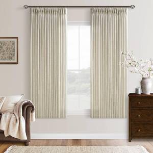 lot 19824 image: 63 Inch Semi Sheer Curtains 2 Panel Set for Kitchen Dining Small Windows Pinch Pleated Neutral Boho Light Filtering Flax Linen Beige Curtains Privacy Pinch Pleat Back Tab for Living Room Bedroom