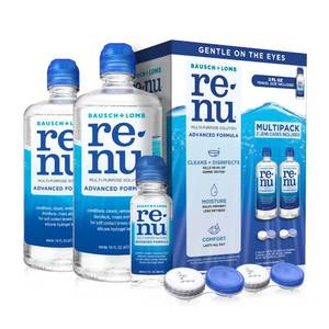 lot 19826 image: Renu Contact Lens Solution, Advanced Formula, Multi-Purpose Solution with Lens Case, Gently Cleans, Disinfects, Moisturizes & Hydrates Soft Lenses, 16 Fl Oz (Pack of 2)  Travel Size 2 Fl Oz