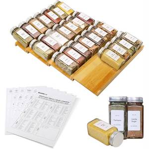 lot 19832 image: KitHero Spice Drawer Organizer with 28 Spice Jars and 216 Labels,Non-slip Rubber, Bamboo 4 Tier Spice Racks Tray Seasoning Containers for Kitchen Drawers,Cabinets,Countertops,13 Wide  15.8 Deep