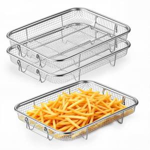 lot 19838 image: P&P CHEF 11.8 Inch Air Fryer Basket for Oven, 3 Pieces Stainless Steel Air Fryer Racks Accessories for Cooking Baking Roasting, Dehydrator Rack Frying Baskets, Non Toxic & Dishwasher Safe