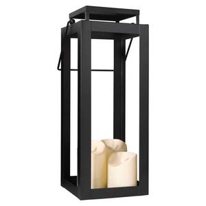 lot 19839 image: 12.4 Black Metal Modern Candle Lantern �� Decorative Hurricane Lantern for Indoor & Outdoor Use, Ideal for Table, Black Lantern for Mantle, Halloween, Christmas, and Wedding Decor (No Glass Panel)