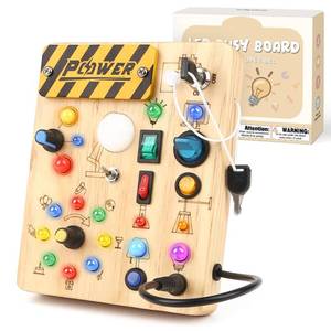 lot 20172 image: LED Busy Board for Toddlers 1-3,Montessori Sensory Toy with Key Switch and Plug, Light Up Wood Activity Switch Board for Fine Motor Skills, Educational Travel Toy Gift for 1 2 3 Year Old Boys Girls