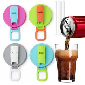 lot 20177 image: 4 Pack Soda Can Lids with Silicone Straw, Reusable Soda Can Covers to Keep Carbonation, Leak-Proof BPA-Free Can Tops for 2.13 Standard Soda, Beer & Energy Drink Cans (4 Color)(Used)