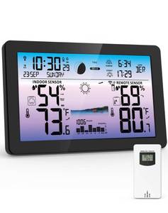 lot 20198 image: Zivron Weather Station Wireless Indoor Outdoor, Digital Thermometer with Accurate Temperature & Humidity, Large Color HD Display with Remote Sensor, Weather Forecast, Atomic Clock, Moon Phase