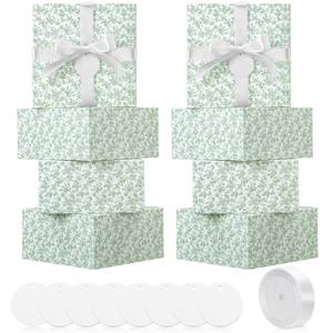 lot 20213 image: Faccito Green 8 Pack Floral bridesmaid proposal Gift Boxes 8 x 8 x 4 Inch Flower Paper Boxes with Ribbon Label Card for Wedding Bridesmaid Gift Bridal Baby Shower Birthday Party Favor (Chinoiserie)