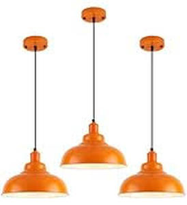 lot 1786 image: PINDODO Orange Pendant Lights, 11.8 Kitchen Pendant Light 3 Pack, Industrial Pendant Light Fixtures for Kitchen Island, Farmhouse Pendant Lighting for Bedroom, Living Room, Cafe, Bar, Hallway