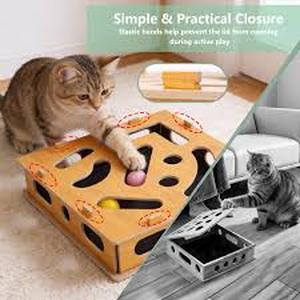 lot 1788 image: Cat Scratch Puzzle Enrichment Box, Nail File Scratcher, Cat Nail File Box with Sandpaper Inside, 3 Bell Ball, Cat Teaser & Cats Clipper, Interactive Cat Toys Stress-Free Alternative to Trimming Nails
