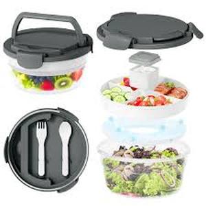 lot 1791 image: Reeple Salad Container for Lunch, Bento Lunch Box 58-oz with 4 Compartments Tray and Ice Pack, Leak-Proof Salad Bowl with Lid for Adults, BPA-Free Lunch Box for Meal Prep & Food Storage(Green)