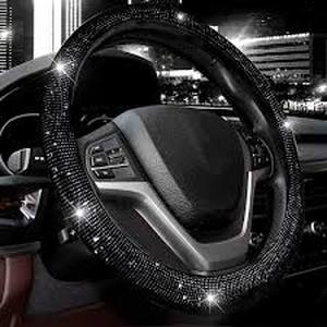 lot 1793 image: PIC AUTO Steering Wheel Cover, Black Sparkly Crystal Bling Glitter with Leather, Universal Fit 14.5-15.5 Car Steering Wheels for Girls & Women, Anti-Slip Wheels Cover for Cars, Trucks, Van, SUVs