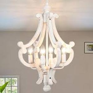 lot 1796 image: Sedelan White Wood Chandelier 4-Light French Country Chandelier, Farmhouse Chandeliers for Dining Room, Rustic Orb Candle Ceiling Chandelier 19.68, Kitchen Island Lighting for Entryway Bedroom
