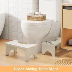 lot 1797 image: Uaniar 2 Pack White Toilet Stool Squat Adult - 6.7 Non-Slip Bathroom Poop Stool, Bamboo Wood Squatting Potty Stools for Adults with Space-Saving Curved Base, Pooping Toilet Foot Step