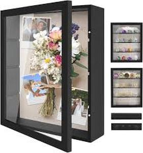 lot 1810 image: Shadow Box 14x11 Black Picture Frames Display Cases with LED Light,Memory Keepsakes Boxes with 4 Removable Trinket Shelf,for Anniversary Wedding Baby Graduates Memorial Collect-Distressed Retro