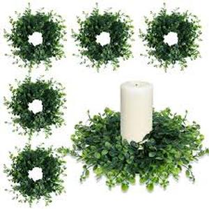 lot 1811 image: Mini Green Boxwood Candle Rings Wreaths Spring Summer Kitchen Cabinet Swags Wreath 3 Inch Wedding Rings Wreaths Pillar Candle Holder for Wedding Home Door Tabletop Decor (6, Green Boxwood)