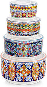 lot 1821 image: vancasso Serving Bowls with Lids Set of 4, Ceramic Nesting Mixing Bowls for Food Storage, Prep and Stackable, Dishwasher & Microwave Safe Gift Set, 60362010 OZ, Series SIMI