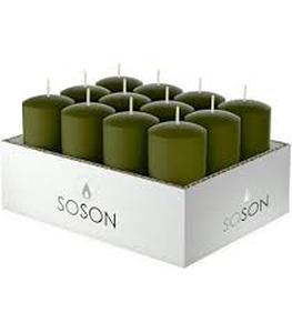lot 2301 image: tag Color Studio Votive Candles Set of 10 Olive Green Smokeless Paraffin Wax Burn Time 5 Hrs. Votive Olive Green