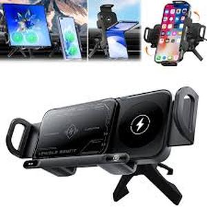 lot 2303 image: Wireless Charging Rotating Car Mount, High Intelligent 2 in 1 Auto Rotating Phone Holder, One-Click Rotation & Clamping,Car Charger Fast Charging,Universal Phone Holder for SmartphonePad (Black)