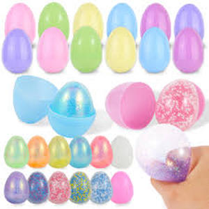 lot 2313 image: Menzcci 12 Pack Easter Stress Balls Toys Squishy Squeeze Toy with 12 Pcs Plastic Easter Eggs for Kids Boys Girls Toddlers Easter Basket Stuffers Party Favors Gifts